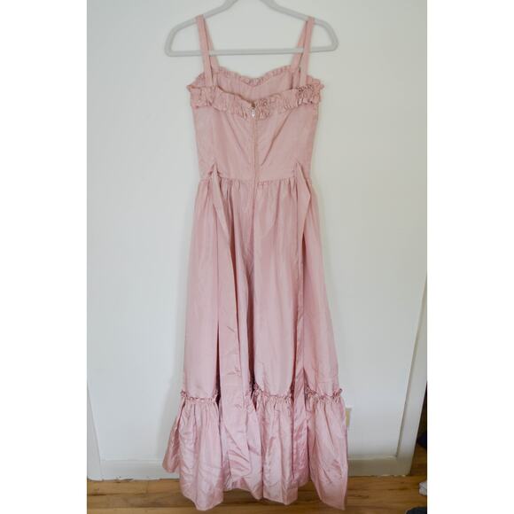 Vintage 80s Taffeta Ruffle Hem Gown Size X Small - Picture 3 of 9